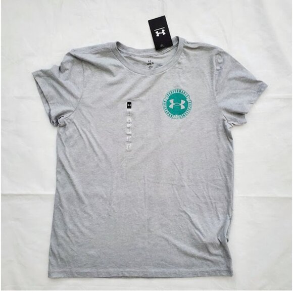 NWT Under Armour UA Women's Gray Collegiate Varsity Short Sleeve T-Shirt Size L - Picture 2 of 9